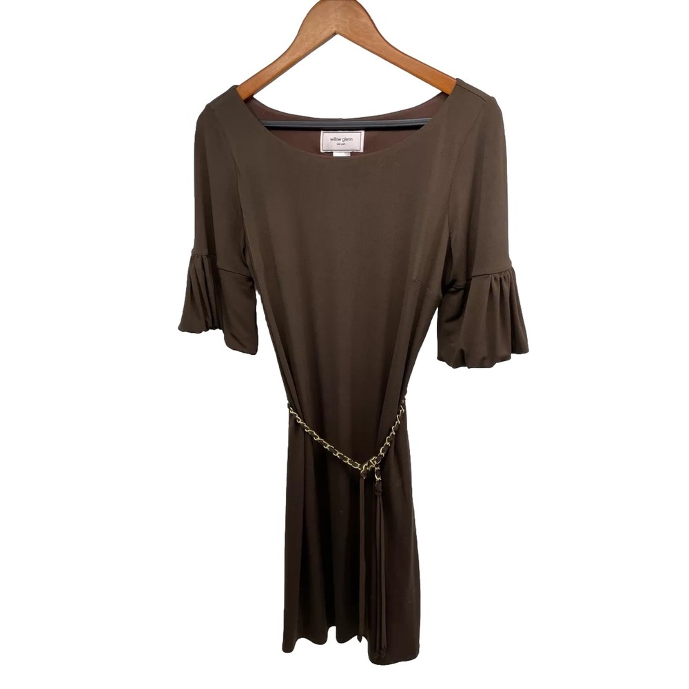 Willow Glenn Dress‎ Women's 10 Chocolate Brown Gathered Sleeve Career Office